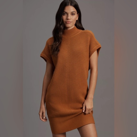 NWT! Anthropologie Short-Sleeve Mock-Neck Sweater Mini Dress - Multiple Sizes☂️ - Picture 1 of 11